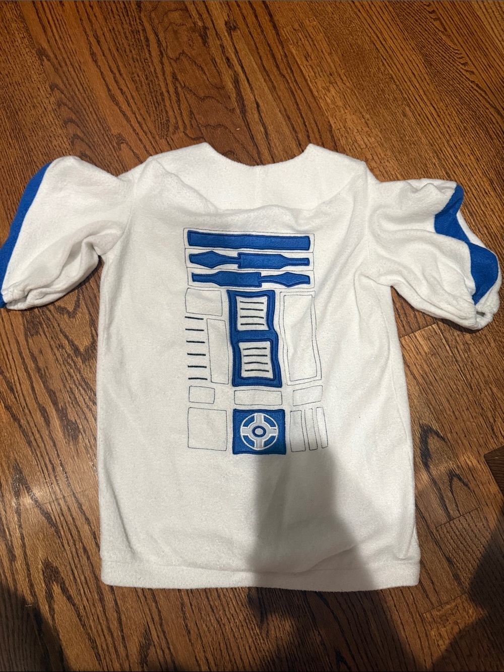 Toddler R2D2 Hallow costume. Warm fleece one piece to put over clothes.